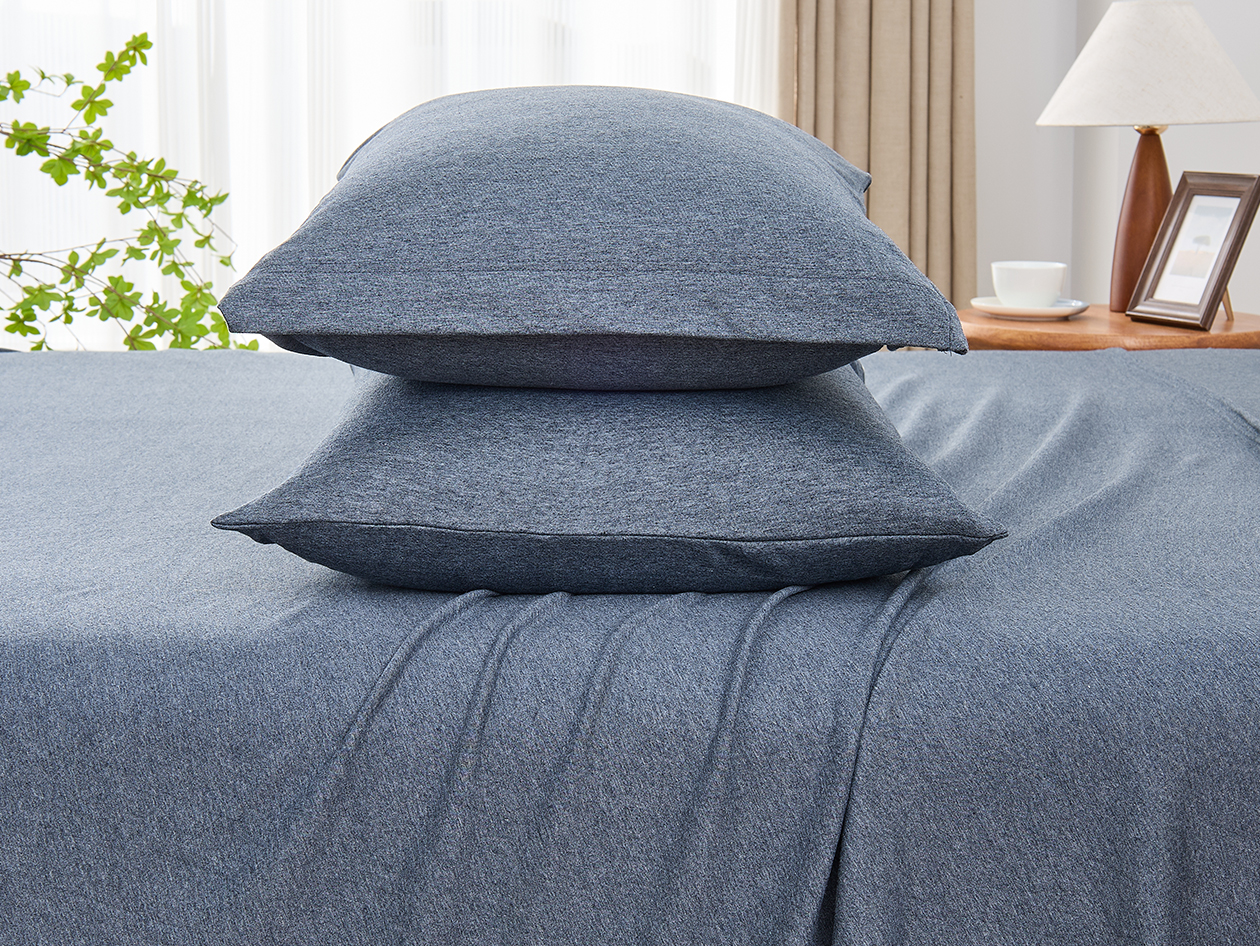 Kathy Ireland 4 Piece Heathered Jersey Knit Cotton Sheet Set (Queen/Denim)