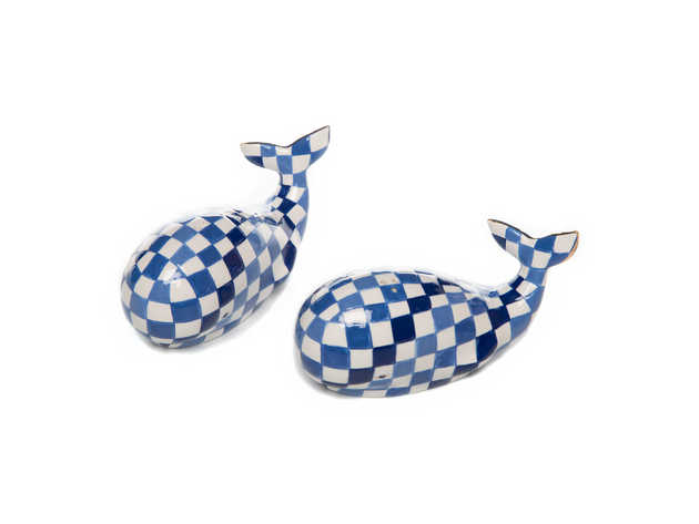 MacKenzie-Childs Royal Check Whales Big Blue Salt & Pepper Set