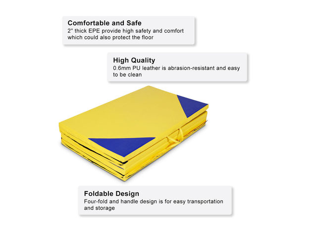 Costway 4'x10'x2" Thick Folding Panel Gymnastics Mat Gym Yellow/Blue