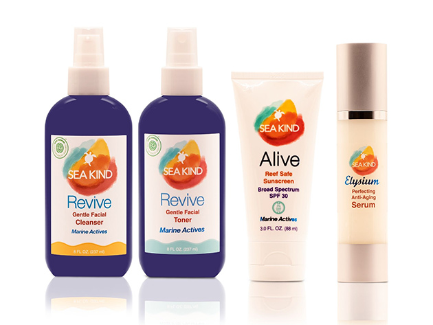 Sea Kind Revive Cleanser, Toner, Alive Sunscreen & Perfecting Serum Set