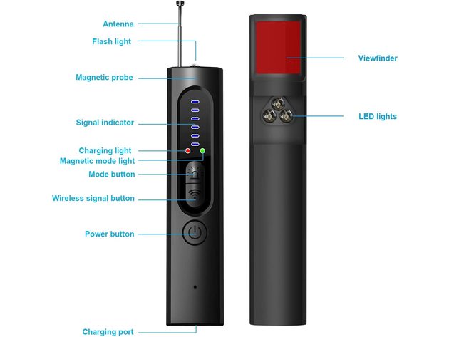 Scanner Device Detector for GPS Tracker Wireless Listening Device Camera Finder 5 Levels Sensitivity 25H Working Time