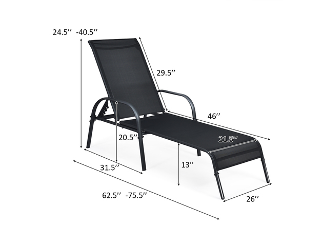 Costway Set of 2 Patio Lounge Chairs Sling Chaise Lounges Recliner Adjustable - Black