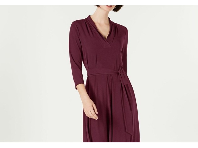 Charter Club Women's Petite Solid Midi Dress Wine Size 44
