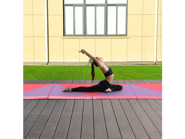 Costway 4'x10'x2" Thick Folding Panel Gymnastics Mat Gym - Pink/Purple