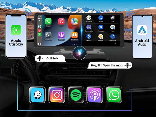 10" Wireless Car Display with Front and Rear Cameras Apple CarPlay & Android Auto Support