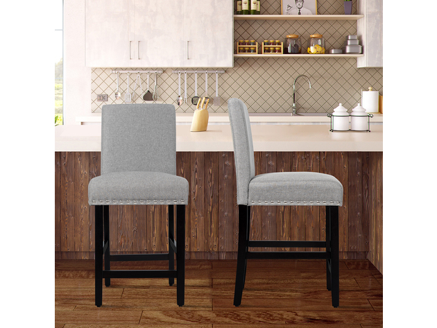 Costway Set of 2 25'' Kitchen Breakfast Chairs Nailhead Bar Stools - Gray