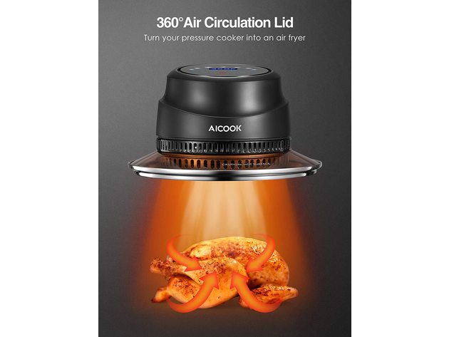 AICOOK 6.8qt Air Fryer Lid for Instant Pot, 1000W, 7 in 1 Air Fryer Lid with LED Touchscreen, Accessories & Cookbook Included