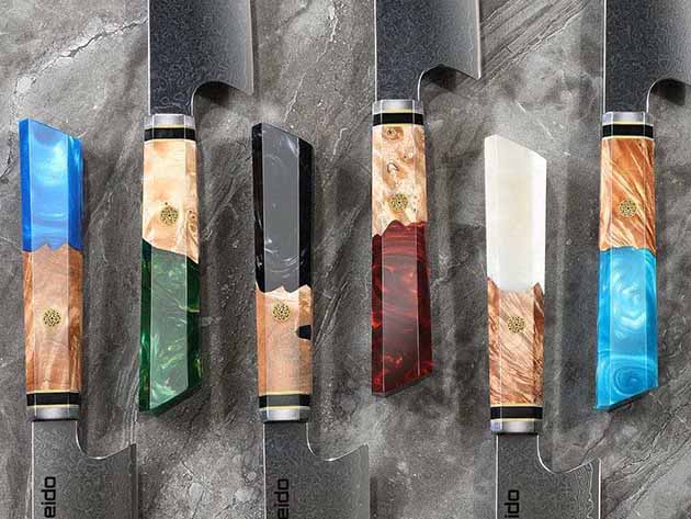 Seido™ Kiritsuke Damascus Chef Knife (6-Piece Rainbow Set)