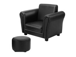 Costway Black Kids Sofa Armrest Chair Couch Children Toddler Birthday Gift w/ Ottoman - Black