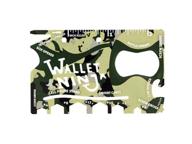 Wallet Ninja 18 in 1 Multi Purpose Credit Card Size Pocket Tool, Anit-Rust/Bend, Green Camouflage