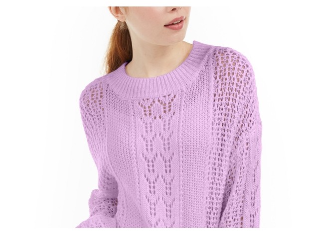 Ultra Flirt Men's Juniors' Striped Balloon-Sleeve Sweater Purple Size Large