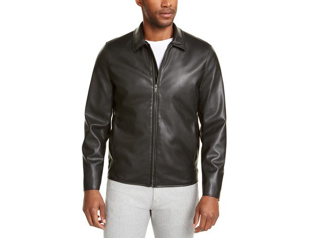 Alfani Men's Faux-Leather Harrington Jacket Black Size Medium