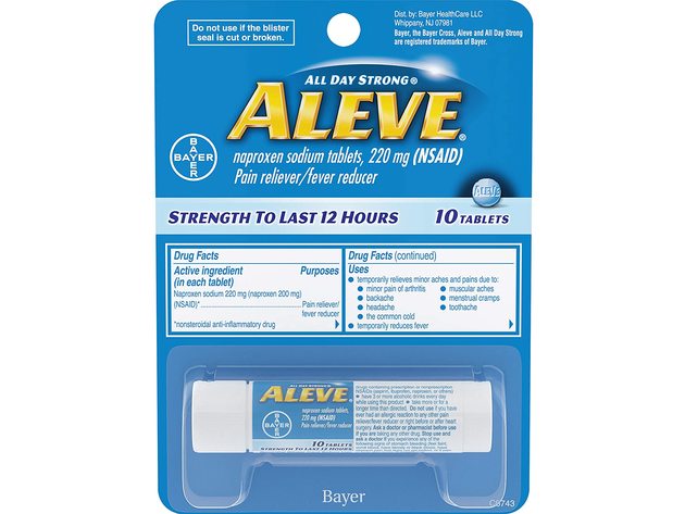 Aleve Tablets, Pain Reliever Fever Reducer, Naproxen Sodium 220 Mg (NSAID), Travel Size, 10 Count