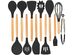 Kitchen Silicone Cooking Utensil 13-Piece Set with Stand, Wood Handles Black