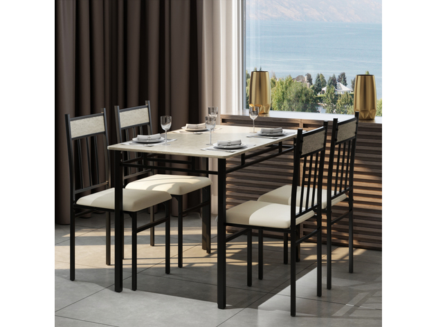 Costway 5 Piece Dining Set Faux Marble Top Table and 4 Padded Seat Chairs w/ Metal Legs