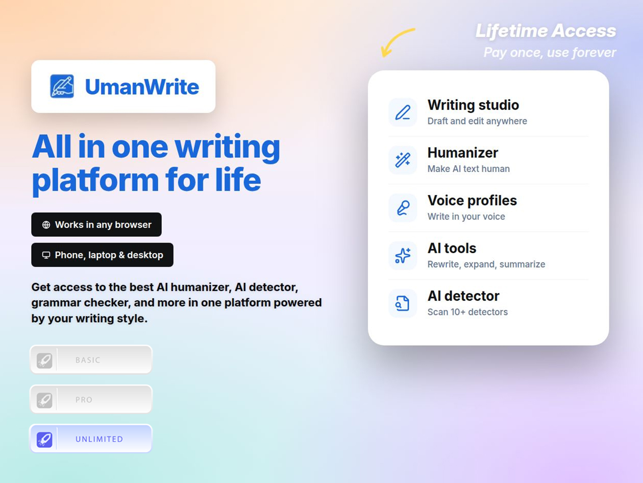 UmanWrite: All-in-One AI Writing Platform: Lifetime Subscription