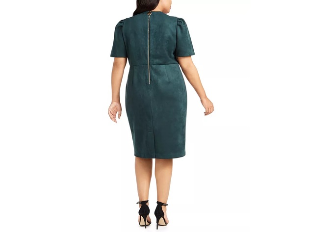 Calvin Klein Women's Plus Size Puff-Sleeve Faux-Suede Dress Green Size 20