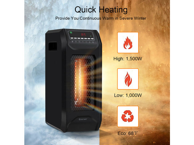 Costway Portable Electric Space Heater 1500W w/ Timer Remote Control Tip-Over Protection - Black