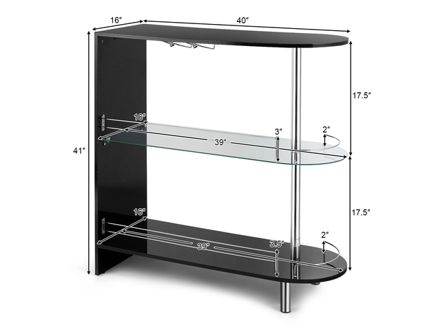 Costway Bar Table Wine Storage Unit w/Tempered Glass Shelf & Glass Holders Glossy Black