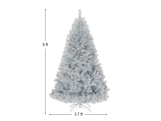 6 Foot Hinged Unlit Artificial Silver Tinsel Christmas Tree w/Metal Stand 