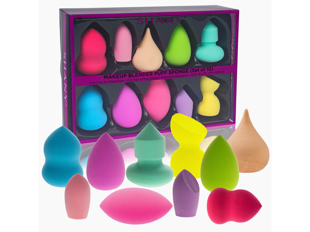 SHANY Makeup Premium Beauty Sponge Blender Puff Set -  Latex-free & Vegan , Multipurpose Shapes & Colors - Set of 10