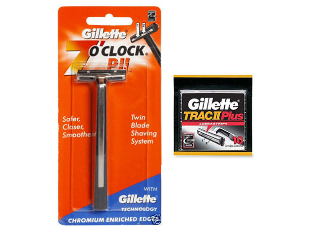 Gillette 7 O'Clock 10-Count PII Razor + Trac II Plus Refill Blade Cartridges Set (1 Razor + 100 Blades)
