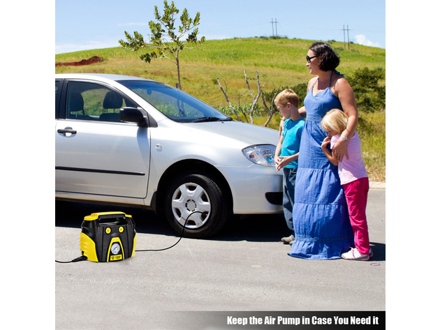 Portable Air Compressor Tire Inflator AC/DC Electric Pump w/ 3 Nozzle Adaptors - Black/Yellow