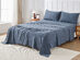 Kathy Ireland 4 Piece Heathered Jersey Knit Cotton Sheet Set (Full/Denim)