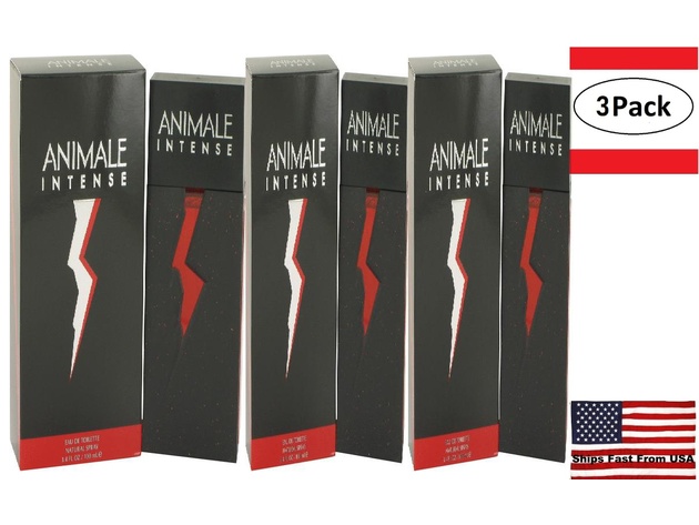 3 Pack Animale Intense by Animale Eau De Toilette Spray 3.4 oz for Men