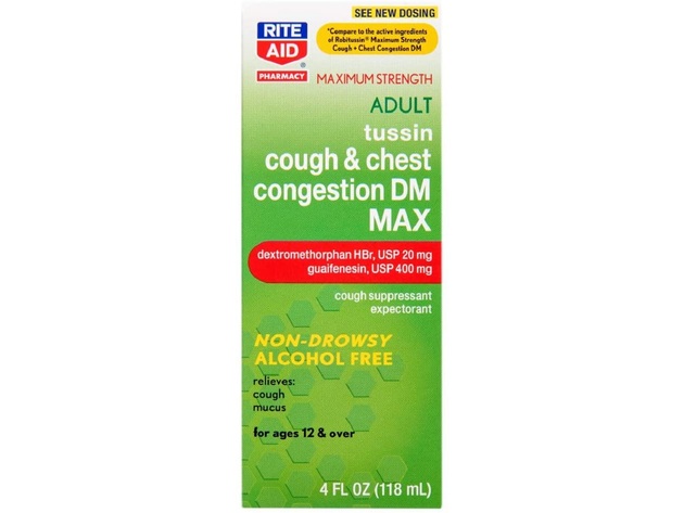 Rite Aid Tussin DM Cough Suppressant and Chest Congestion Medicine For Adults, Maximum Strenght and Non Drowsy, 8 Ounce