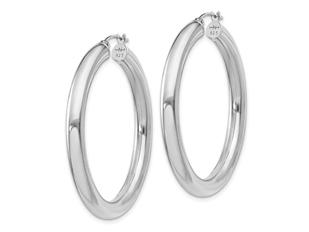 Sterling Silver Medium Hoop Earrings 1 1/2 Inch (4.0mm)