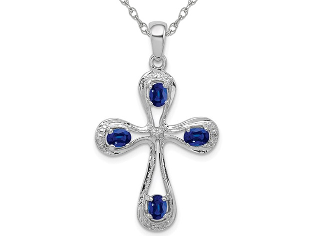 9/10 Carat (ctw) Natural Dark Blue Sapphire Cross Pendant Necklace in Sterling Silver with Chain