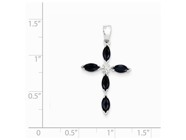 1.40 Carat (ctw) Natural Dark Blue Sapphire Cross Pendant Necklace in Sterling Silver with Chain