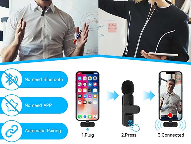Wireless Clip-On Microphones for Phones, Tablets, and More! (2-Pack)