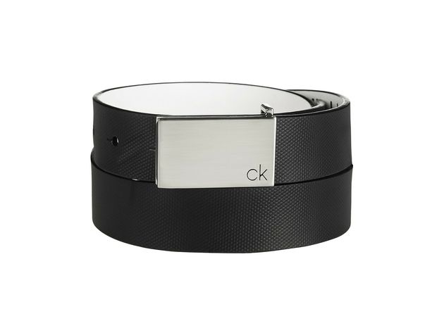 Calvin Klein Men's Textured Leather Plaque Belt Black Size 44