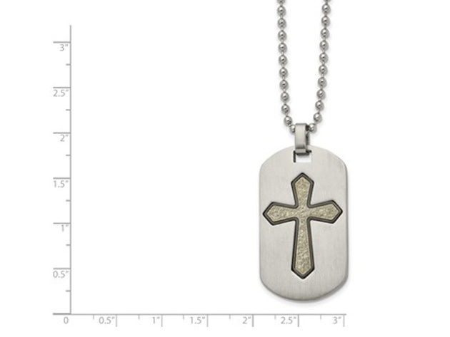 Mens Dog Tag Cross Pendant Necklace in Stainless Steel with Chain