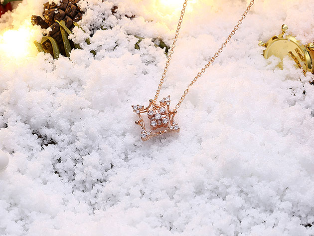 Rhombus Abstract Snowflake Necklace with Swarovski Elements (Rose Gold)