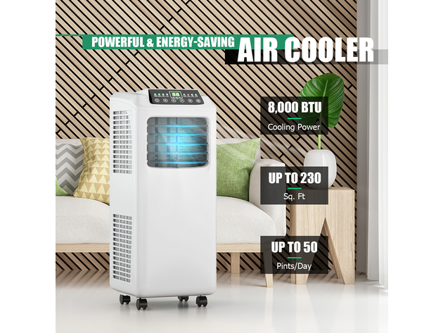 Costway 8,000 BTU Portable Air Conditioner & Dehumidifier Function Remote w/ Window Kit - Black+ White