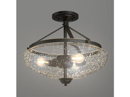 Costway 3-Light Semi Flush Mount Ceiling Light Industrial Seeded Glass Pendant Lamp - Black