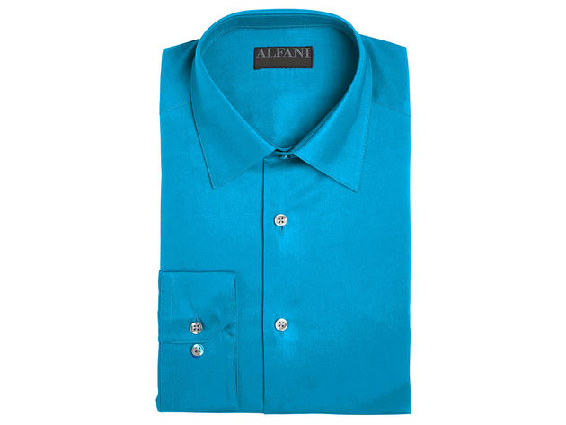 Alfani Men's Stretch Easy-Care Solid Dress Shirt Aqua Size 14x32-33