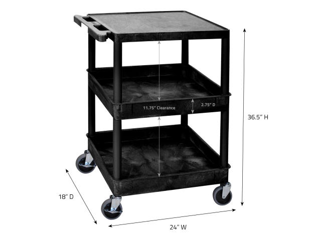 Offex Multipurpose Flat Top & Tub Middle/Bottom Shelf Cart