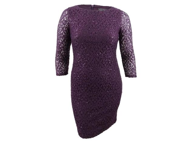 Jessica Howard Women's Petite Sequined-Lace Dress Beige Size 12