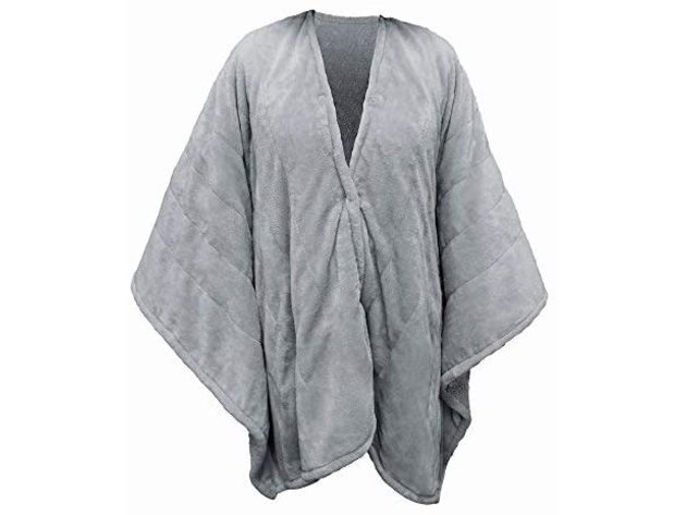 Serta Fleece Electric Heated Warming Snuggler Cape Wrap Gray - Gray