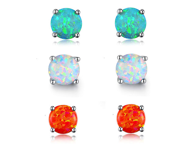 3-Pack Multi-Colored Oceanic Opal Stud Earrings