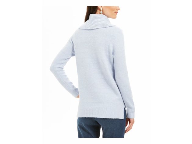 Style & Co Women's Lurex Cowl-Neck Sweater Light Blue Size Large