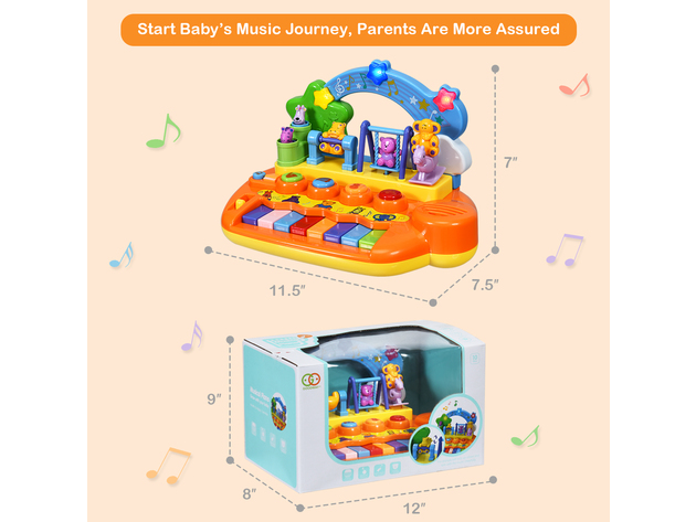 Costway Kids Rainbow Piano Keyboard 8 Keys Music Toy Gift w/ Animal Playground LED Light