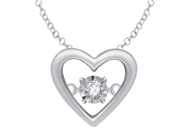 Glittering Stars Dancing Diamond Heart Pendant Necklace in Sterling Silver with chain