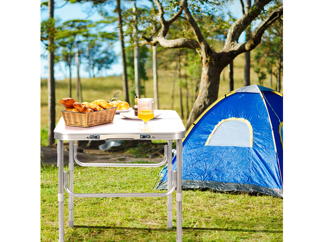 Costway Patio Folding Camping Table Aluminum Adjustable Portable Outdoor Indoor - White