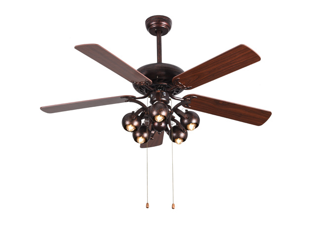 Costway 52'' Vintage Rustic Ceiling Fan Light w/ 5 Reversible Blades Pull Chain Home Antique Bronze