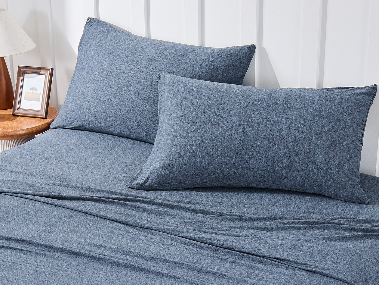 Kathy Ireland 4 Piece Heathered Jersey Knit Cotton Sheet Set (King/Denim)